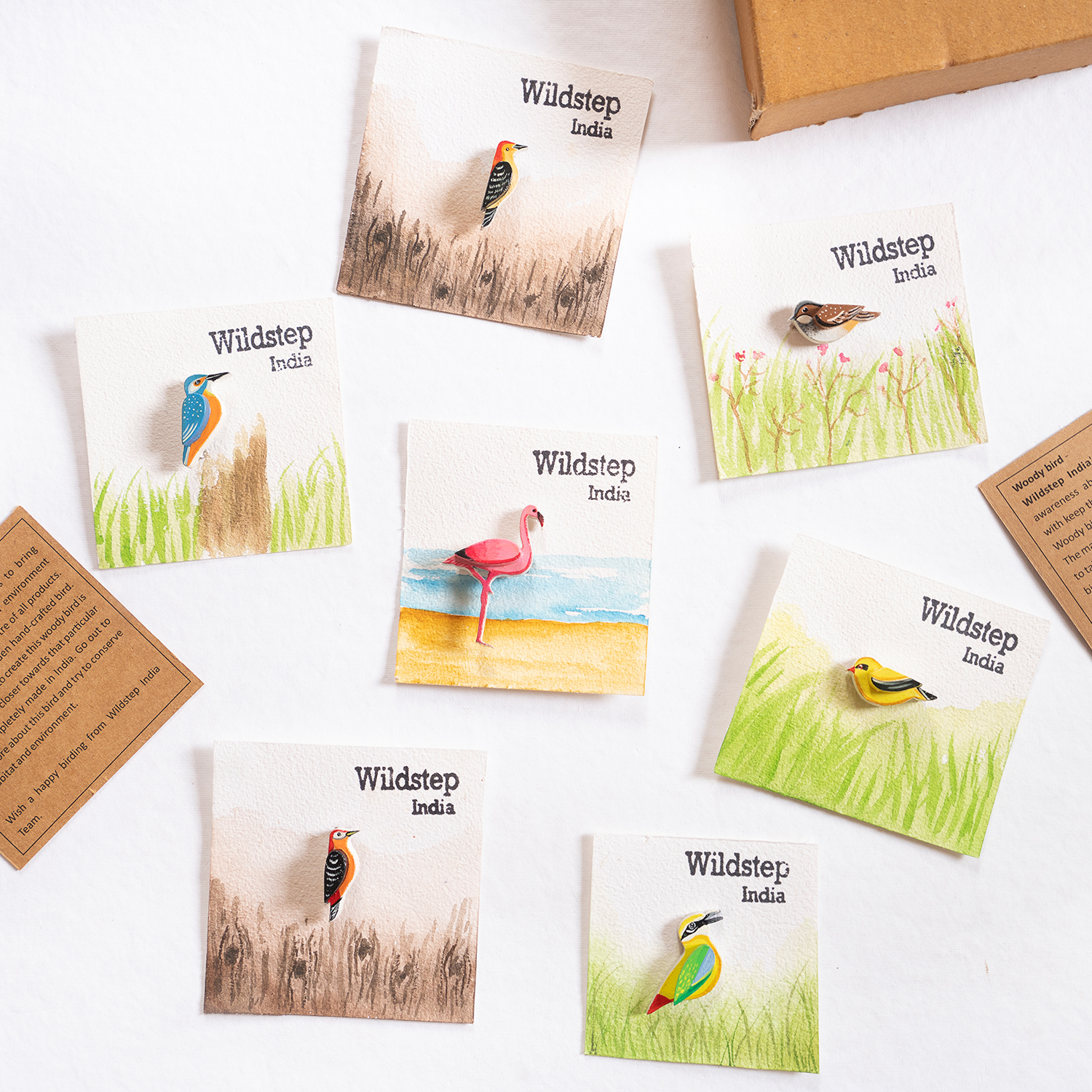 Lesser flamingo - Greater Flamingo - wooden Lapel Pin - Wildstep India - Nature Store