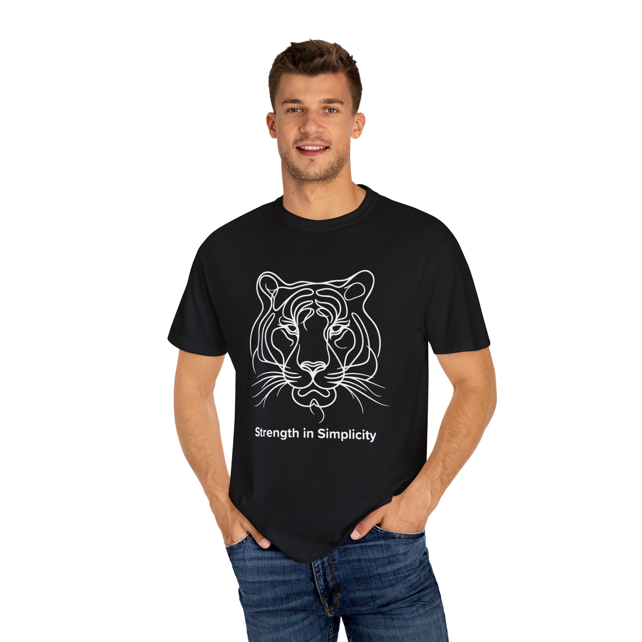 tiger - strength is simplicity - line art - black tshirt - Wildstep India - wear for cause - Wildstep India Tshirt