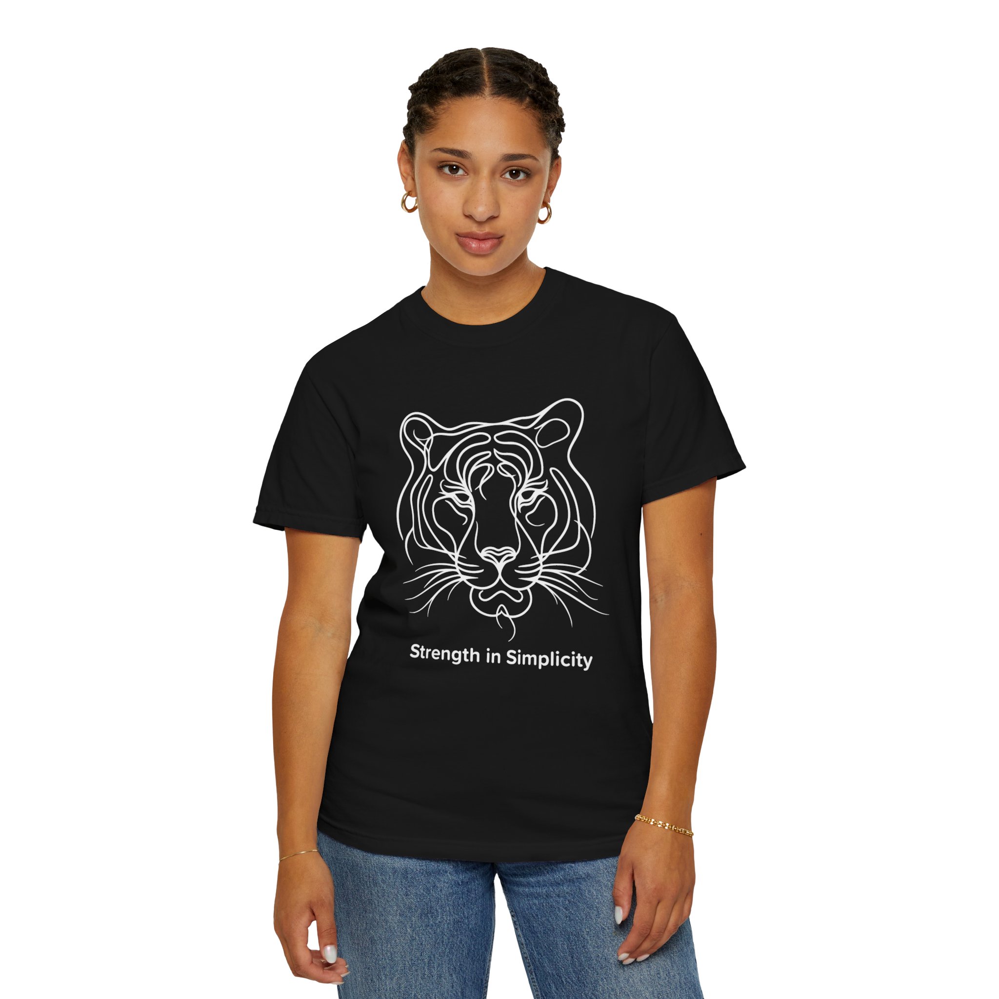 tiger - strength is simplicity - line art - black tshirt - Wildstep India - wear for cause - Wildstep India Tshirt