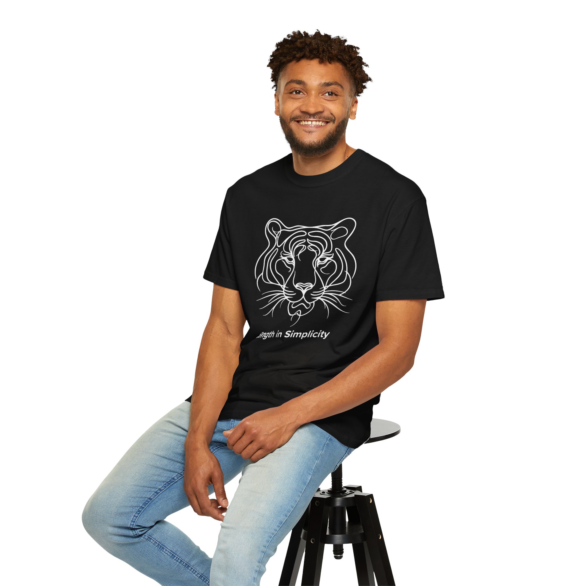 tiger - strength is simplicity - line art - black tshirt - Wildstep India - wear for cause - Wildstep India Tshirt